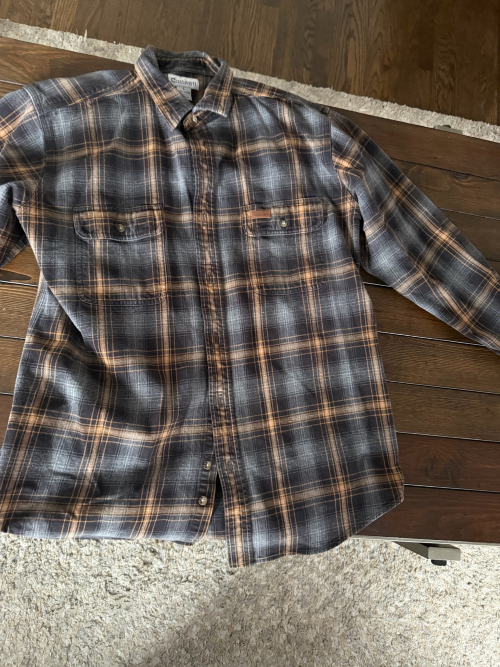 Carhartt Men’s Large Plaid Flannel Shirt Jacket Shacket Waffle Lined Workwear
